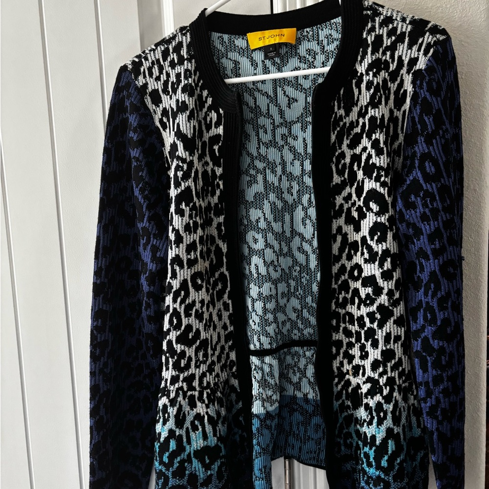 St. John Collection Black and Blue Animal Print cardigan